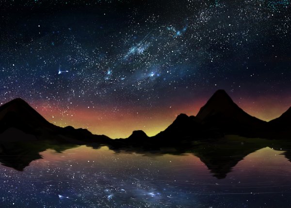Горы и фантастическое небо ночное