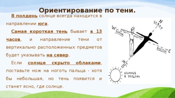 Ориентирование на местности по тени