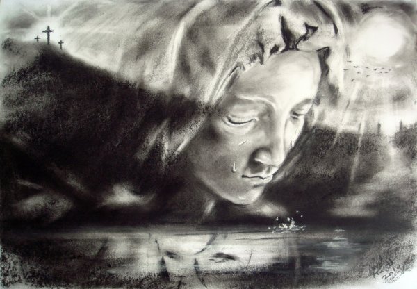 Плачущая девушка карандашом