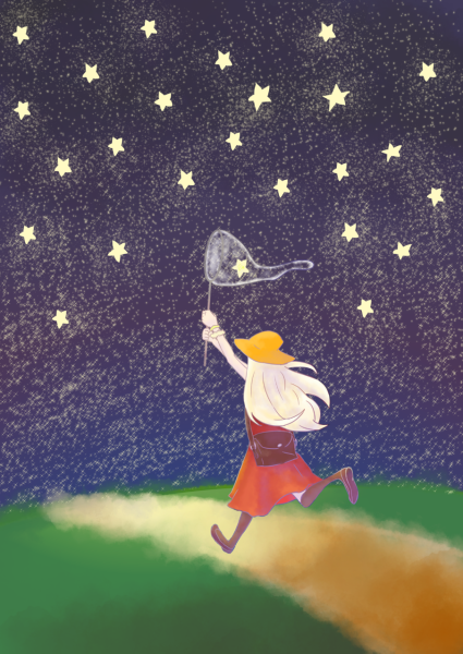 Девочка с сачком, ловит звезды