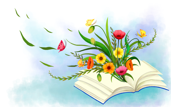 Книги с цветами на прозрачном фоне