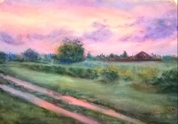 Пейзаж пастелью сухой