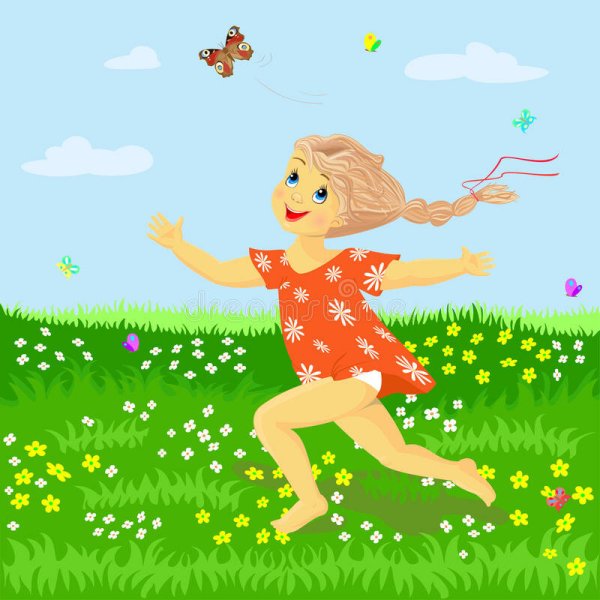 Девочка бегает по полянке