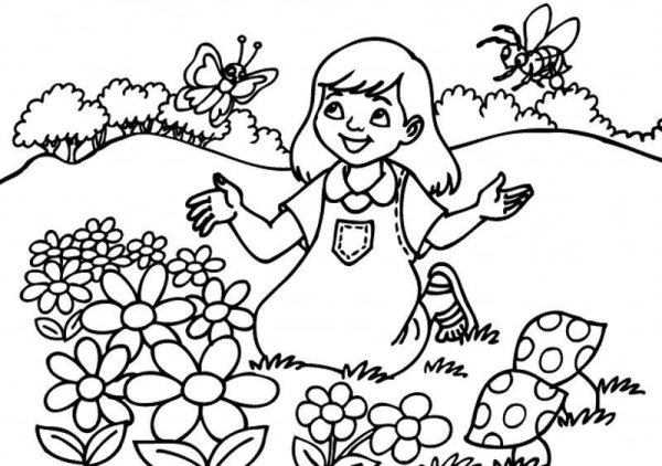 Девочка с зонтиком раскраска