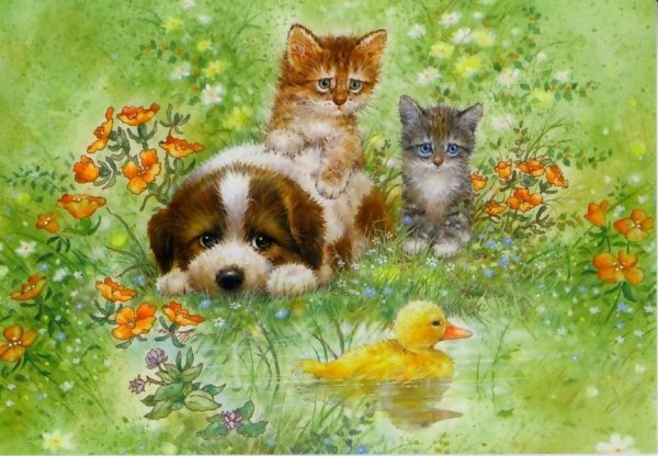 Забавные животные с цветами