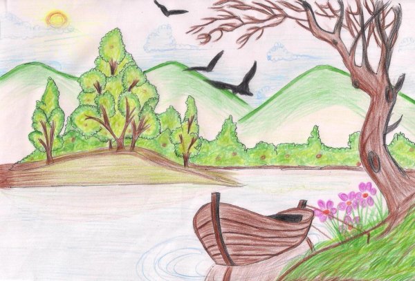 Рисование сельский пейзаж