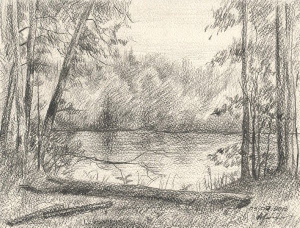 Пейзаж в цвете карандашом для детей