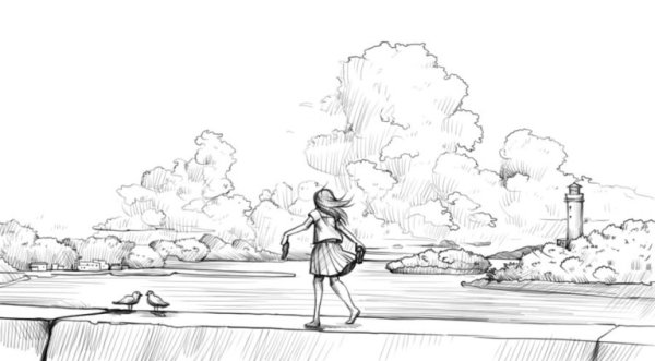 Весенний пейзаж карандашом