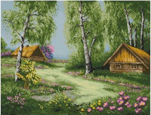 Вышивка природа деревня