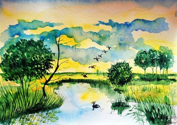 Живопись гуашь Мастрюковские озера