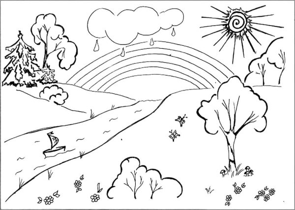 Пейзаж раскраска для детей