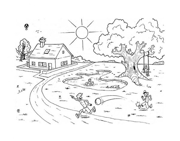 Летний пейзаж раскраска