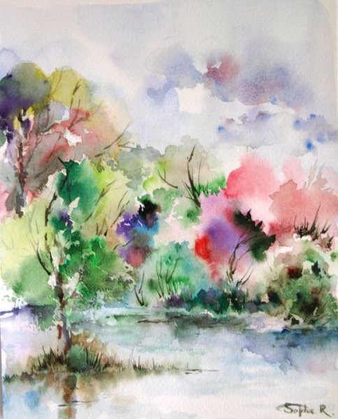 Пейзаж в акварельной технике