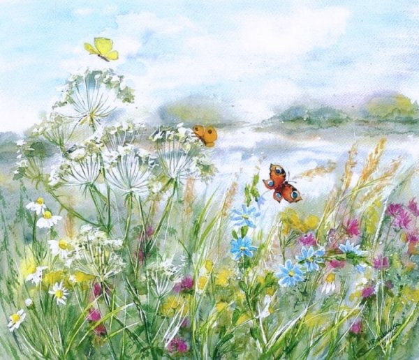 Утро акварель летнее