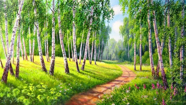 Летний пейзаж с березами