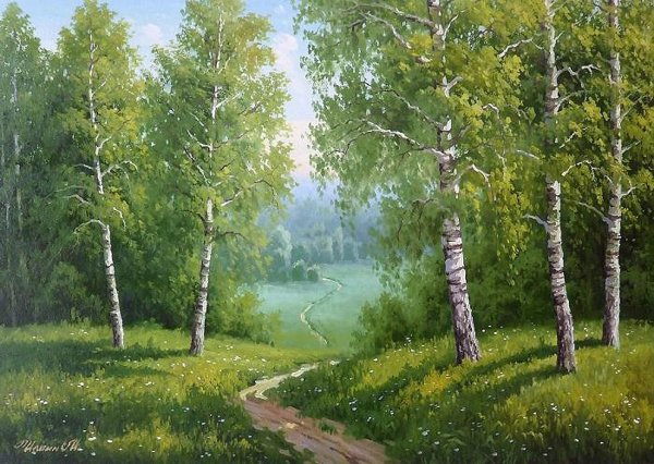 Алмазная живопись Березовая роща