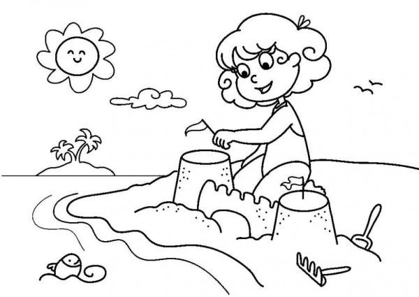 Раскраска дети на речке летом