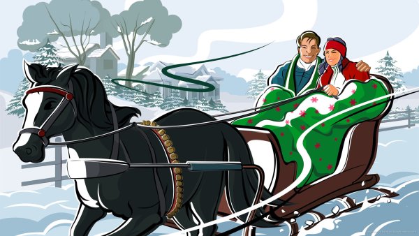 Лошадь запряженная в сани