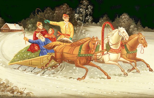 Федоскинская лаковая живопись тройка