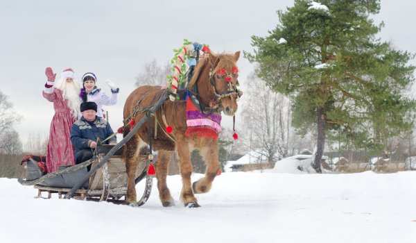 Новогодняя лошадь с санями