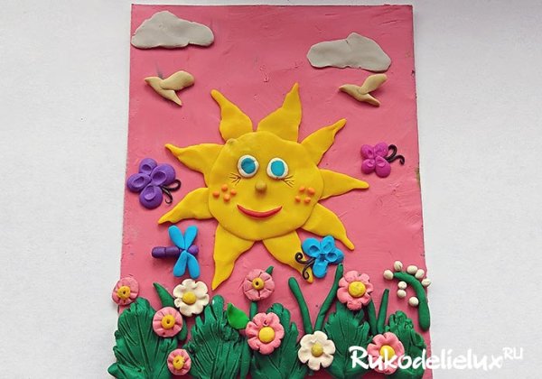 Лето из пластилина на картоне
