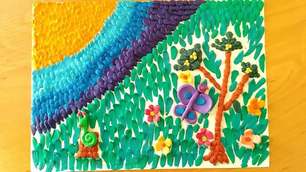 Летний пейзаж из пластилина