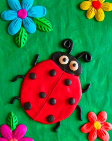 Пластилинография для детей Божья коровка