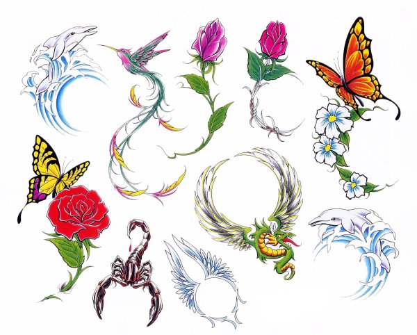 Эскизы татуировок для девушек цветные