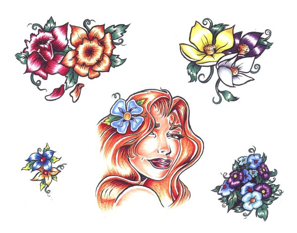 Тату цветы эскизы цветные