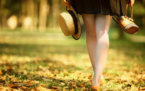 Женские ноги в осенней листве