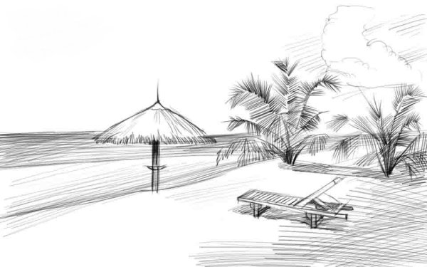 Летний пейзаж карандашом