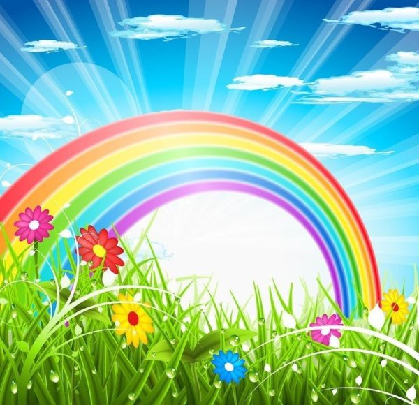 Сказочный луг с цветами и бабочками