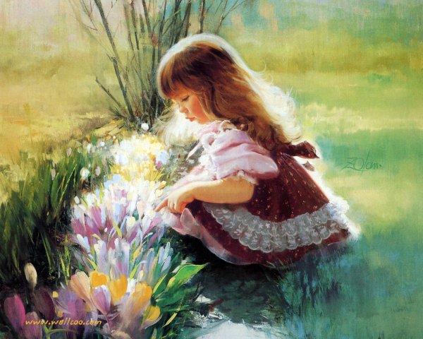 Девушка с букетом ромашек