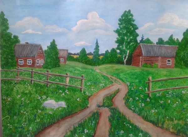 Рисование сельский пейзаж