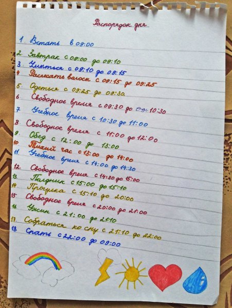 Расписание дня на каникулах