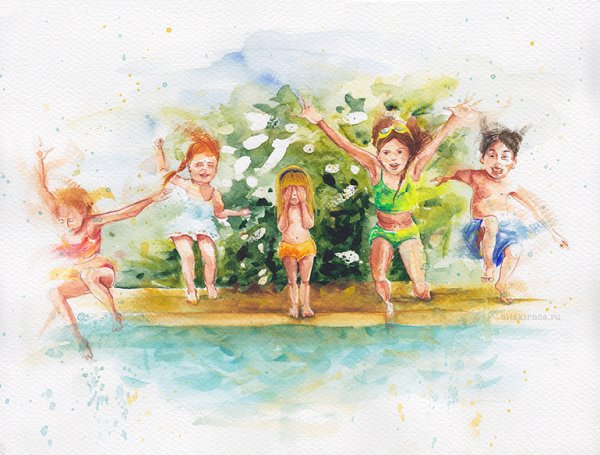 Счастливые дети акварель