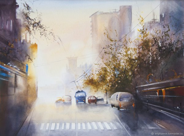 Лето город акварель