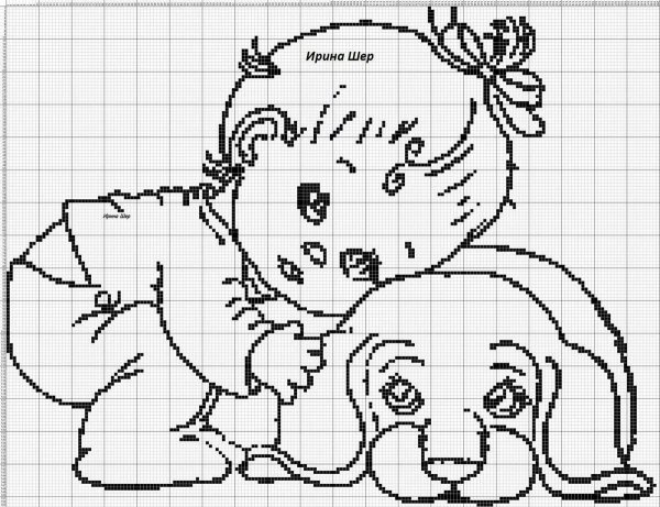 Монохромная вышивка детская