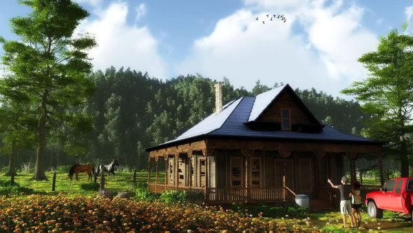 Деревянный дом в лесу