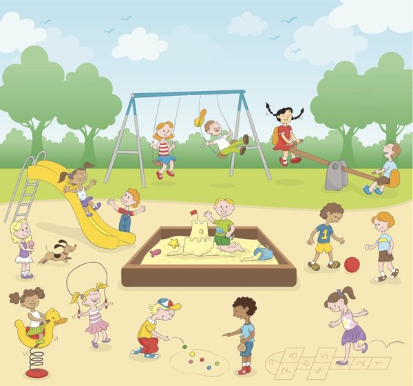 Кататься с горки на детской площадке