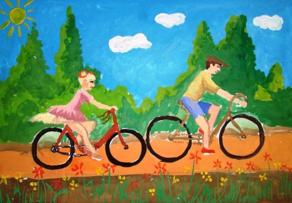 Дети катаются на самокате