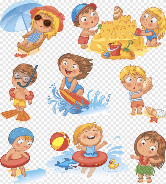Дети на пляже на белом фоне
