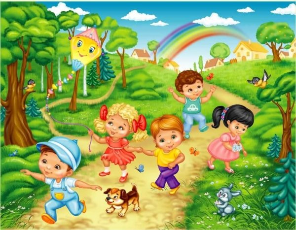 Полянка с цветами и бабочками