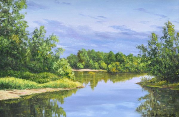 Пейзаж маслом река Клязьма