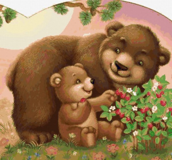 Бурый медведь с медвежатами