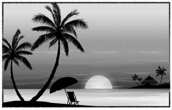 Графический пейзаж с пальмой