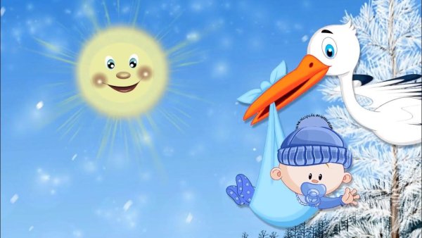 Аист с младенцем зимой