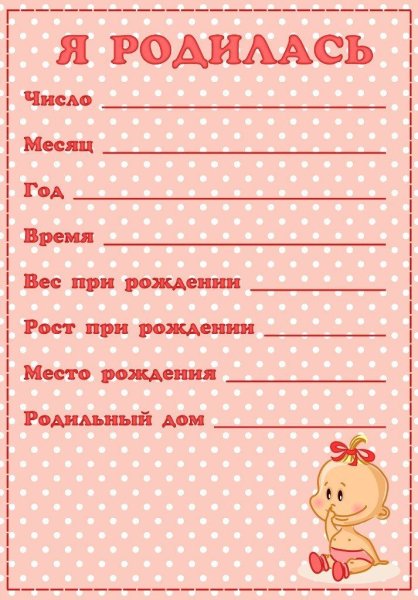 Карточка я родилась для девочки