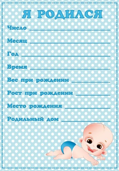 Карточки для альбома новорожденного мальчика