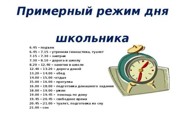 Расписание дня для школьников